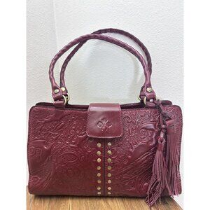 Patricia Nash "Rienzo" Tooled Leather Satchel - Deep Raspberry